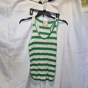 Pink Rose Green and White Striped Racerback Tank